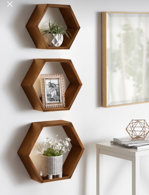 3 hexagonal wall shelf