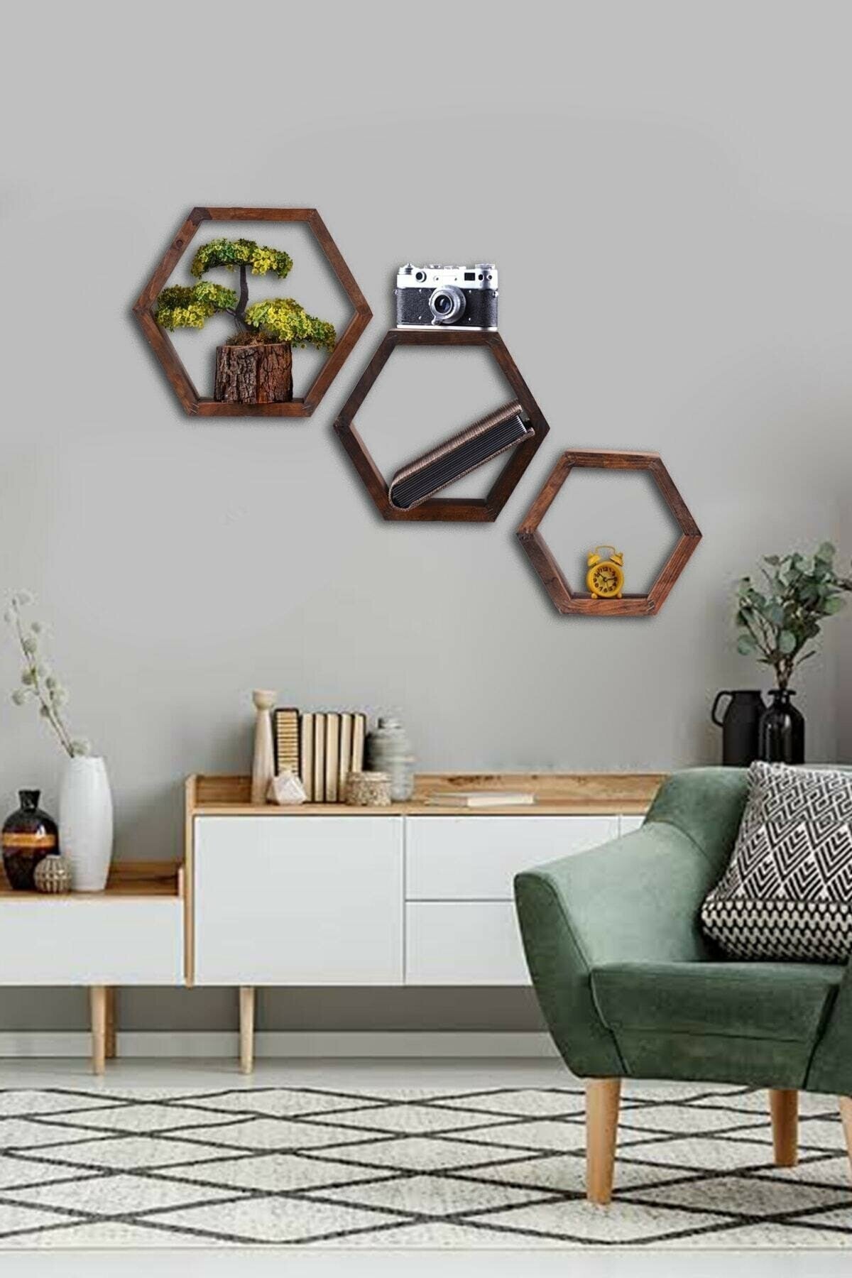 3 hexagonal wall shelf
