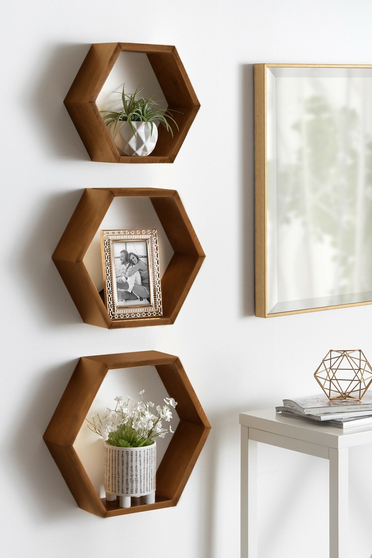 3 hexagonal wall shelf