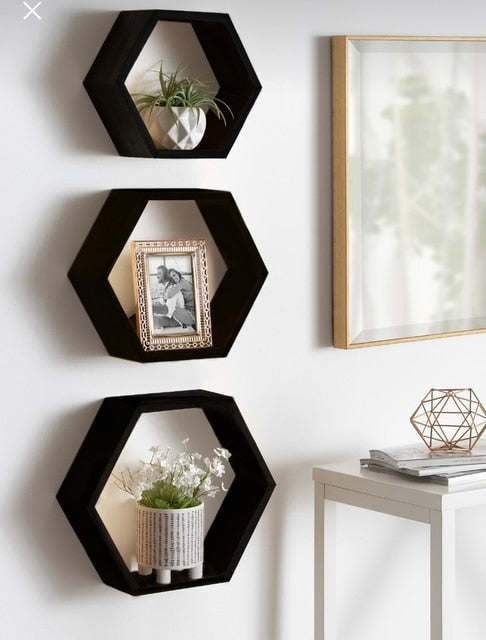 3 hexagonal wall shelf