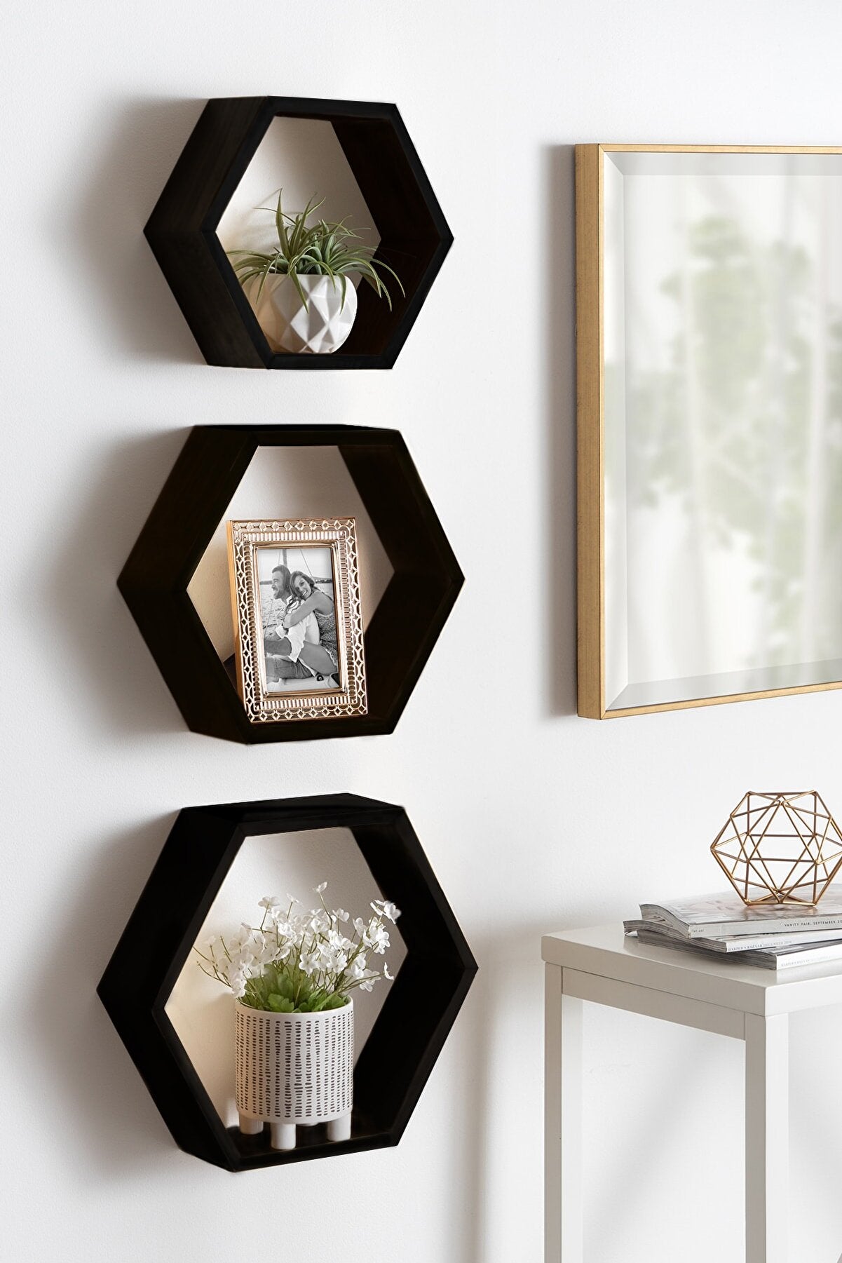 3 hexagonal wall shelf