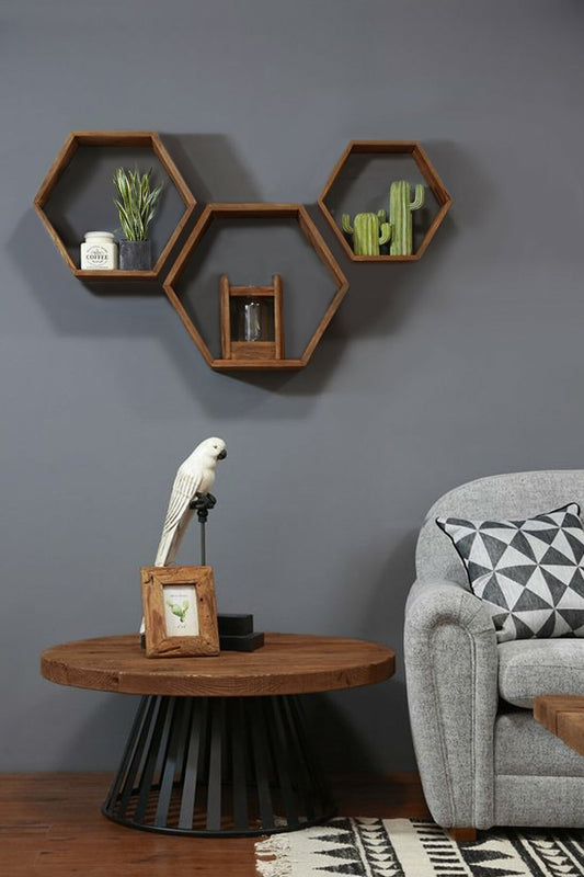 3 hexagonal wall shelf